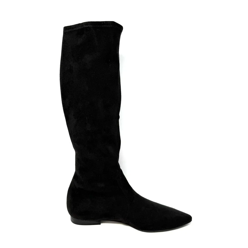 Jon Josef Merly Black Stretch Suede Pull On Knee-High‎ Boots 6 Pointed Toe